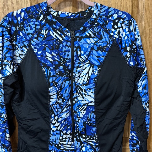 NWT Swimsuits For All Plus Size 20 Zip Front Long Sleeve One Piece Swimsuit - Picture 2 of 4